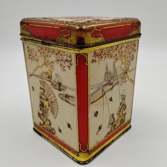 Chinese Oriental Design Tin Hinged Box Made in Holland Lithograph Vintage - Picture 2 of 14